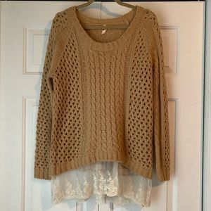 Cable knit sweater with lace underlay